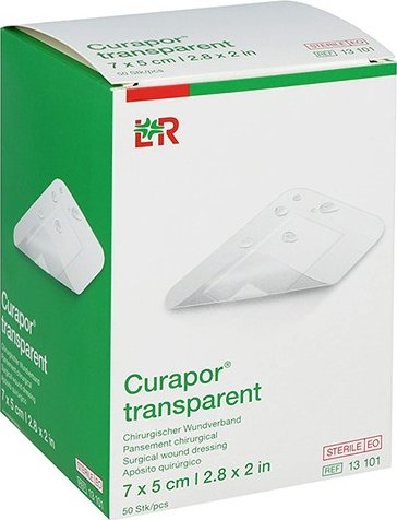 Náplast na rány Curapor Transparent 7 x 5 cm, voděodolná fólie, 50 ks
