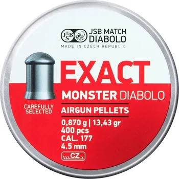 Sportovní střelba JSB Diabolo Exact Monster - Hmotnost 0,870g / 13,43gr, Průměr 4,520 mm, Balení obsahuje 400 kusů diabolek