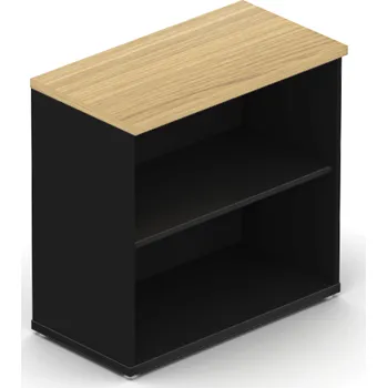 Policová skříň NABYTEK-DESIGNOVY.CZ - DE280 - Skříň kancelářská EPIC, volitelné skleněné dveře, 2 police, šířka 80/120 cm, výška 77,7cm, dub/černá