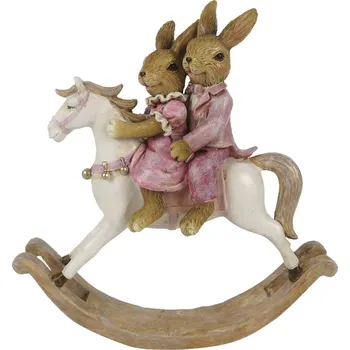 Velikonoční dekorace Clayre & Eef 6PR3277 zajíčci na houpacím koníkovi