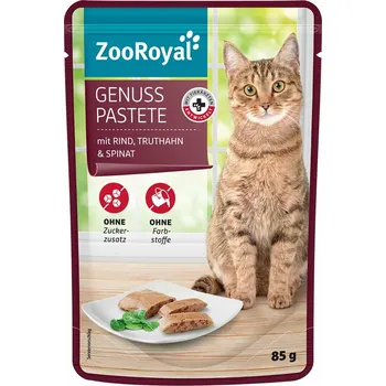 Krmivo pro kočku ZooRoyal lahodná paštika s hovězím a krůtím masem a špenátem 24 × 85 g