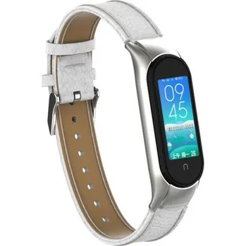 Řemínek na hodinky Deveroux Kožený řemínek lichee pro MiBand 5 - Bílý DEV0024