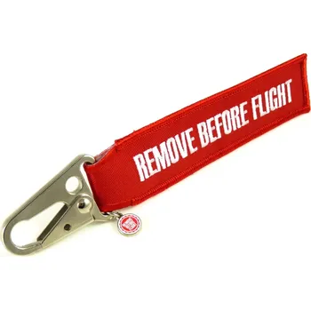 Klíčenka s karabinou REMOVE BEFORE FLIGHT červená