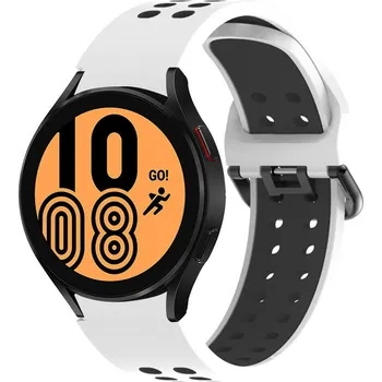 Příslušenství k chytrým hodinkám eses Silikonový dvojřadý dírkovaný řemínek pro Samsung Galaxy Watch 4, 5, 6, 7 - Bílo černý, 20 mm
