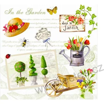 Papírový ubrousek Easy Life GARDENING bílé papírové ubrousky se zahrádkářským motivem 20 ks