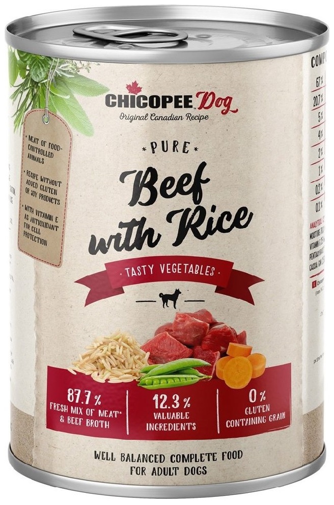 Chicopee Dog Adult konzerva Beef/Rice 400 g od 40 Kč Zbozi.cz
