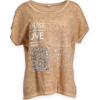 Dámské tričko Halenka triko krátký rukáv 41036 Itálie barva: hnědá-camel