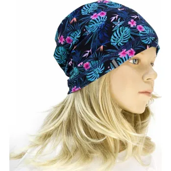 Čepice Fantom čepice úpletová listy s růžovými kvítky - přepadlá Velikost: 54