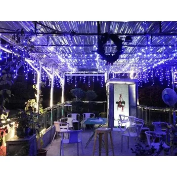 Vánoční dekorace LURECOM VOR-Z 10M - Vánoční světelný závěs, LED světelný déšť 10+5m dlouhý, venkovní IP44, svit bílá studená, bílá teplá a modrá, 310x LED Barva: Modrá