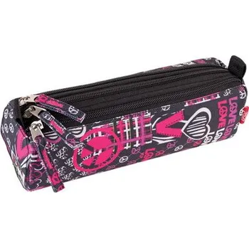 Dětské zboží Školní etue šedo-růžová LOVE, tři zipy