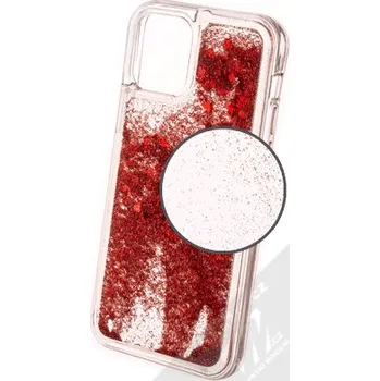 Pouzdro na mobilní telefon 1Mcz Liquid Heart Sparkle ochranný kryt s přesýpacím efektem třpytek pro Apple iPhone 12, iPhone 12 Pro červená (red)