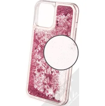 Pouzdro na mobilní telefon 1Mcz Liquid Heart Sparkle ochranný kryt s přesýpacím efektem třpytek pro Apple iPhone 13 Pro Max světle růžová (light pink)
