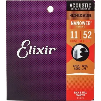Struna pro kytaru a smyčcový nástroj Elixír ELIXIR Nanoweb Phosphor Bronze Custom Light 16027