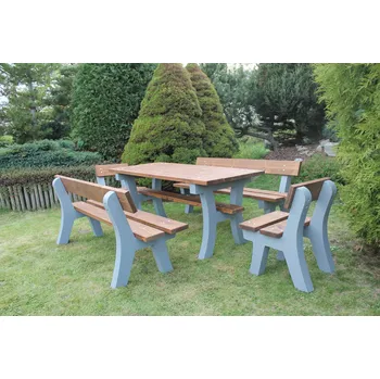 Zahradní lavice Výhodný set obsahující betonový stůl + 2x betonová lavička Pekárek + 2x betonová židle Barva prken: Jedle, Ošetření betonových nohou: Pohledový beton, Délka prken: Standardní délka 180 cm