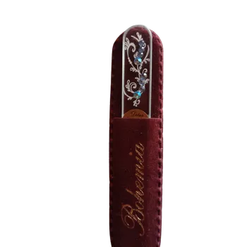 Skleněný pilníček na nehty, čirý s křišťály Swarovski Elements®, Modré - 90 mm