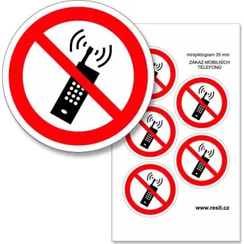 Značení Zákaz mobilních telefonů - samolepící minipiktogram - Ø 35 mm