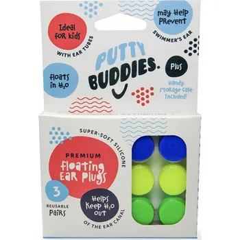 Špunt do uší Putty Buddies - 3 páry Barva: Zelená / Žlutá / Modrá Plovoucí silikonové špunty do uší