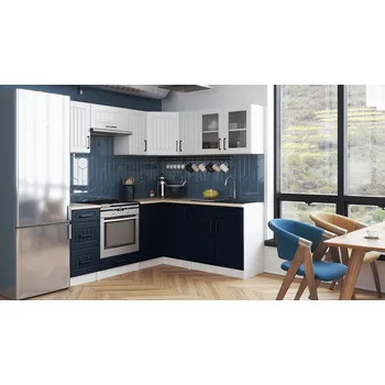 Kuchyňská linka FALCO Rohová kuchyňská linka Romana bílá/tm.modrá MAT