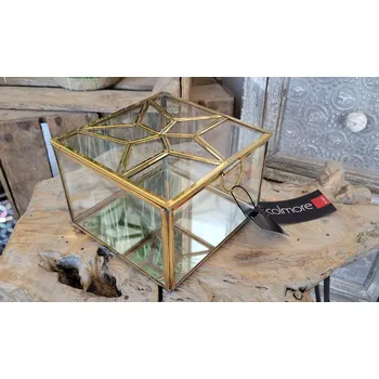 Šperkovnice Skleněná šperkovnice se zlatým antik lemem Alex antique - 15*15*12 cm