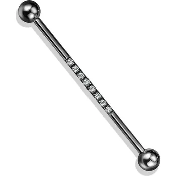 Piercing Piercingate Industrial piercing PIN00065 - Barva/Motiv: Černá/Čirá, Délka tyčky: 38 mm, Kuličky: 5 mm, Průměr tyčky: 1,6 mm