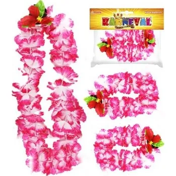 Karnevalová maska Kostým karnevalový- sada Hawaii, 3ks - růžová