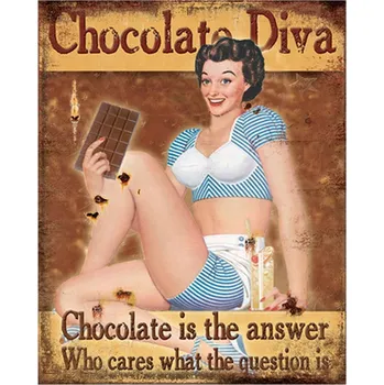 Plechová cedule Hnědá nástěnná cedule Chocolate Diva - 20*1*25 cm