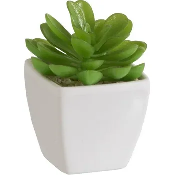 umělá květina Zelený umělý dekorativní sukulent v bílém květináči - 5,5*5,5*9 cm
