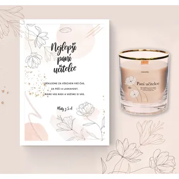 Plakát Plakát NEJLEPŠÍ PANÍ UČITELCE + svíčka s věnováním VLČÍ MÁKY Rozměr plakátu: A4 (21 x 29,7 cm), Rámeček: Bílý rámeček