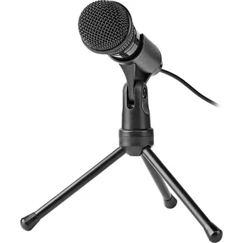 Mikrofon NEDIS stolní všesměrový mikrofon/ tlačítko ON/OFF/ s tříramenným stojanem/ 3,5mm jack/ citlivost -30dB/ černý MICTJ100BK