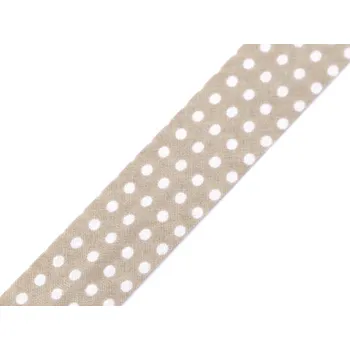Šikmý proužek bavlněný puntík, káro, hvězdy, jemný proužek šíře 20 mm zažehlený, barva 380798/3 béžová puntíky
