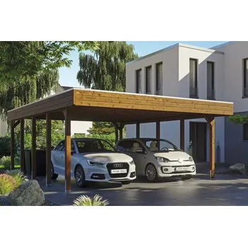 Přístřešek na auto Přístřešek na auto SKAN HOLZ Friesland dvojitý 557 x 708 cm ořech vč. EPDM fólie