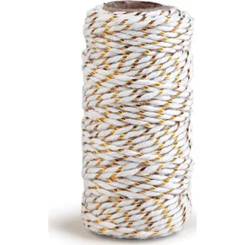 Výtvárné potřeby Bavlněná šňůra / provázek Ø1,5 mm s lurexem, vánoční, barva 2 bílá zlatá