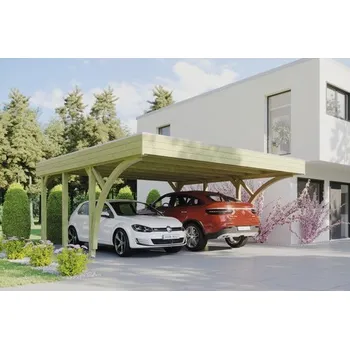 Přístřešek na auto Přístřešek na auto SKAN HOLZ Friesland dvojitý 557 x 555 cm impregnovaný vč. alu plechu a 2 oblouků