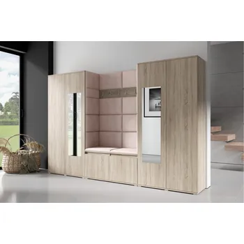 Předsíňová stěna Eka Předsíňová stěna s čalouněnými panely Trinity 10 - Sonoma / Tmavá béžová 2305