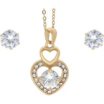 Souprava šperků Doria Set z oceli zlaté SRDÍČKA s krystaly K297