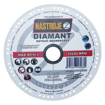 Řezný kotouč NÁSTROJE CZ diamantový kotouč na kov 150*1,8*22,2mm, chladící segmenty vakuově pájené, IM-DK-VM150