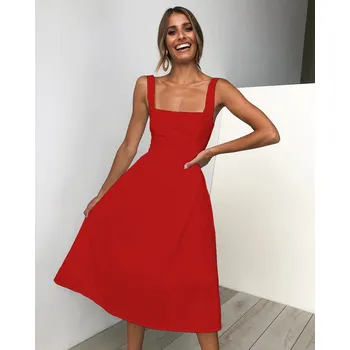 Dámské šaty Dámské šaty áčkového střihu se čtvercovým výstřihem Barva: Červená, Velikost: XL
