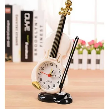 Stolní hodiny ve tvaru houslí bílá barva