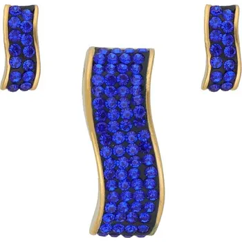 Souprava šperků Doria Set z oceli zlatý s modrými krystalky K051