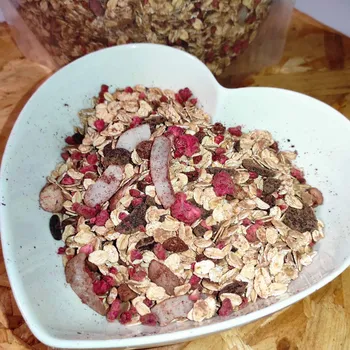 Nepečené müsli Čokoládové s malinami a ovesnými vločkami, 1 kg