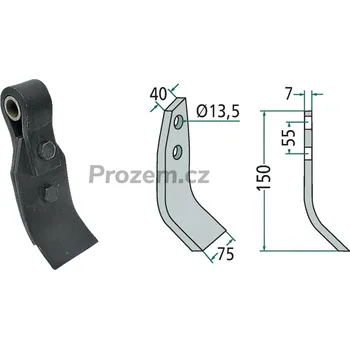 Pracovní nůž Mulčovací nůž komplet s držákem, pouzdrem a čepelí pro Taarup, 49303060, 150/7/13,5 mm