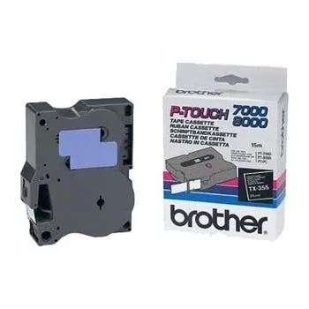 Kotouček do pokladny a tiskárny štítků Páska do tiskárny štítků Brother, TX-355, 24mm, bílý tisk/černý podklad, O TX355