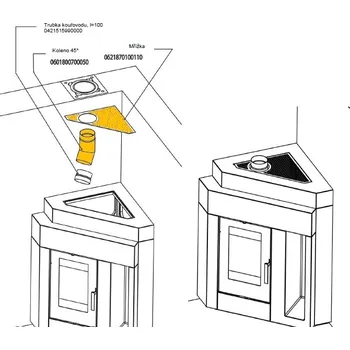Krbová kamna HAAS+SOHN SET připojení vrchního vývodu kouřovodu Pinus II, rohový