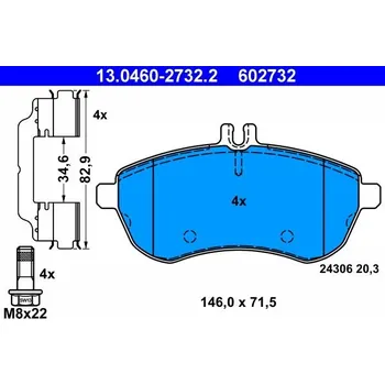 Autodíl Sada brzdových destiček, kotoučová brzda ATE 13.0460-2732.2