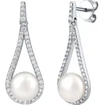Stříbrné luxusní náušnice s bílou přírodní perlou LPSGRP19233W