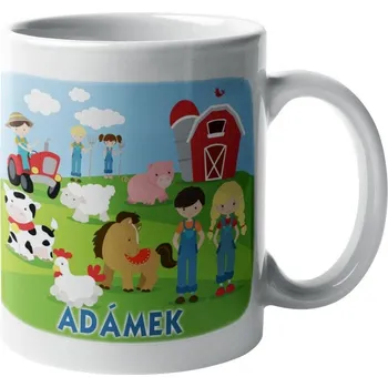 Hrnek se jménem Malí farmáři žlutý vnitřek a ucho Keramický hrnek