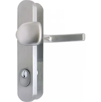 Dveřní kování OVAL bezpečnostní kování s překrytem Provedení: klika - madlo, Povrch: F9 - nerezový elox, Rozteč: 92 mm