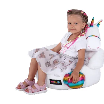 Sedací pytel Sedací vak jednorožec BUFEL látka bílá a růžová, detaily mix barev