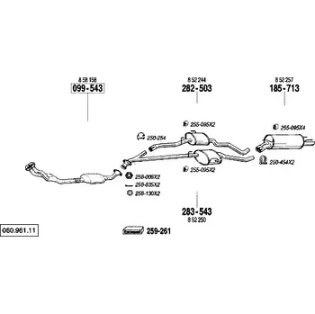 Výfukový systém střední tlumič výfuku Polmostrow 282503P, náhrada za Bosal 282-503