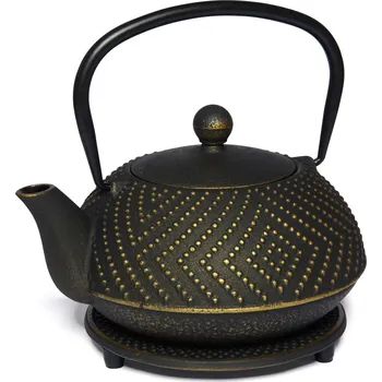 Konvice na čaj Čajová zahrada Japonská litinová konvice Arare modern zlatá 900ml s podložkou